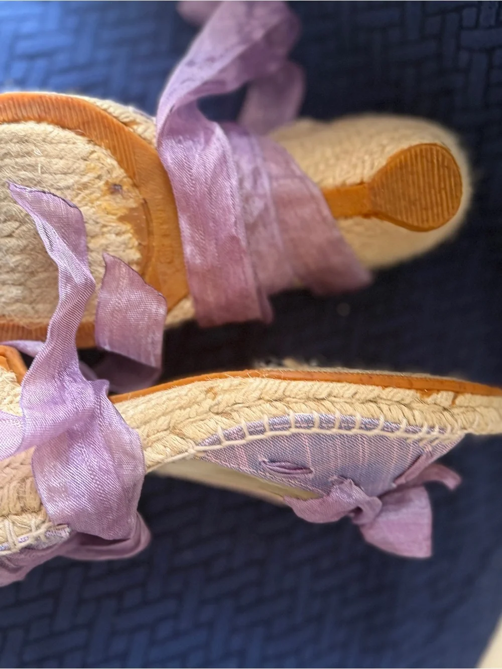 Maypol Lavender Ribbon Espadrille Wedge Sandals Size 8 EU 38 Purple Bow Spain